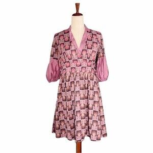 Taaga Boho Maternity Dress Pink Rose Shimmer Floral Tunic Women’s Size Small